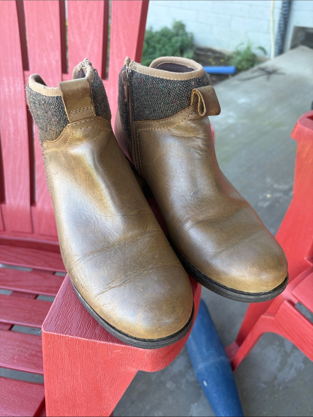 Merrell Waterproof Brown Leather Ankle Booties with Knit Collar